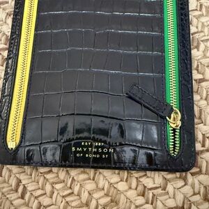 Smythson Multi zip case navy embossed croc Mara - NWOT